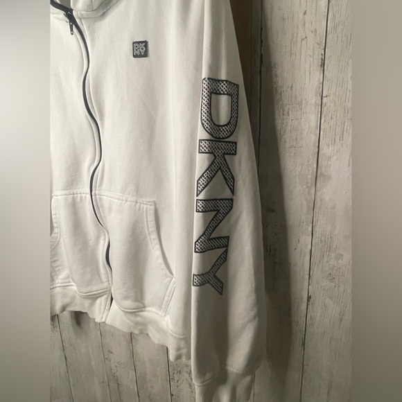 DKNY M/L Women's White/Black Hoodie Zip with Stitched Logo Arm - Picture 2 of 5